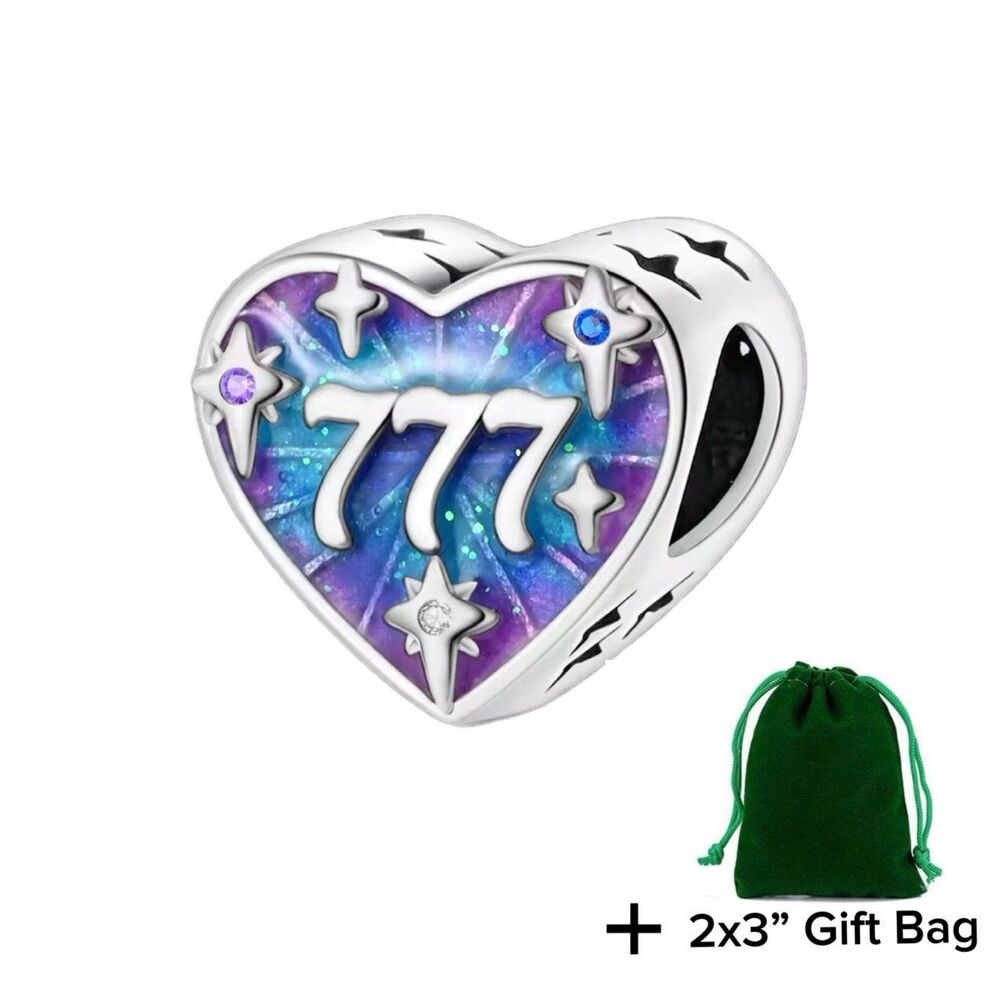Lucky 777 Purple Heart Charm Bead | 925 Silver | Brand New